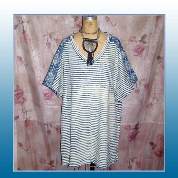 NWOT XS Free People We The Free Oversized fit True Blue Tee Tunic Top - Picture 2 of 11
